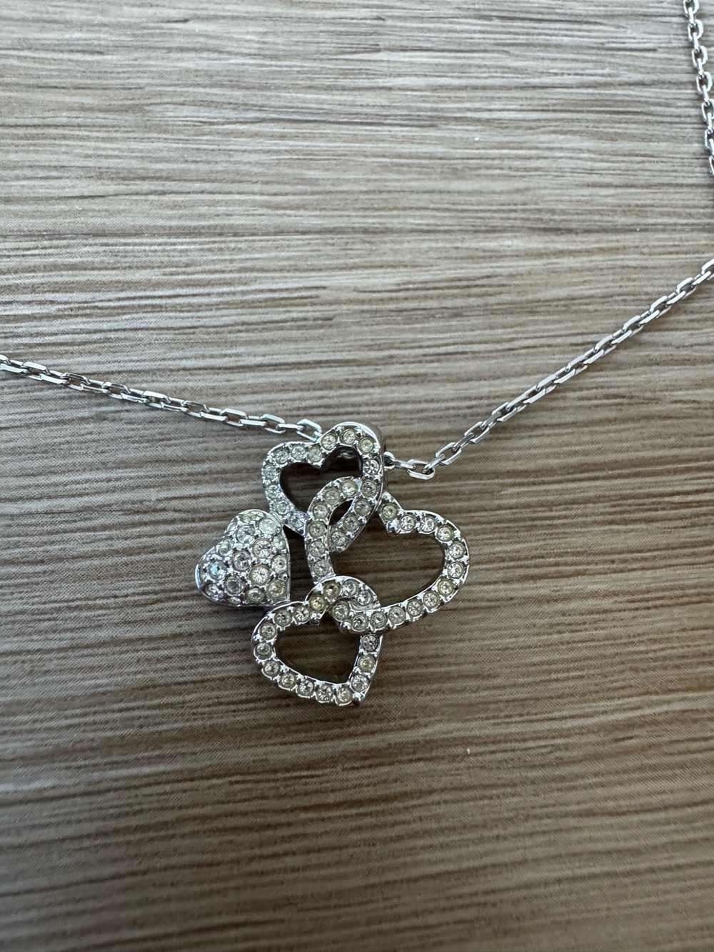 Silver Crystal Swarovski Double Heart Pendant Necklace - Women Jewelry